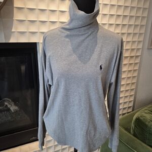 Vintage Ralph Lauren 100% Cotton Gray Turtleneck Top - Made in USA - Size Large